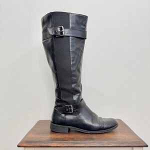 Black Vegan Faux Leather Buckle Boot Size 9